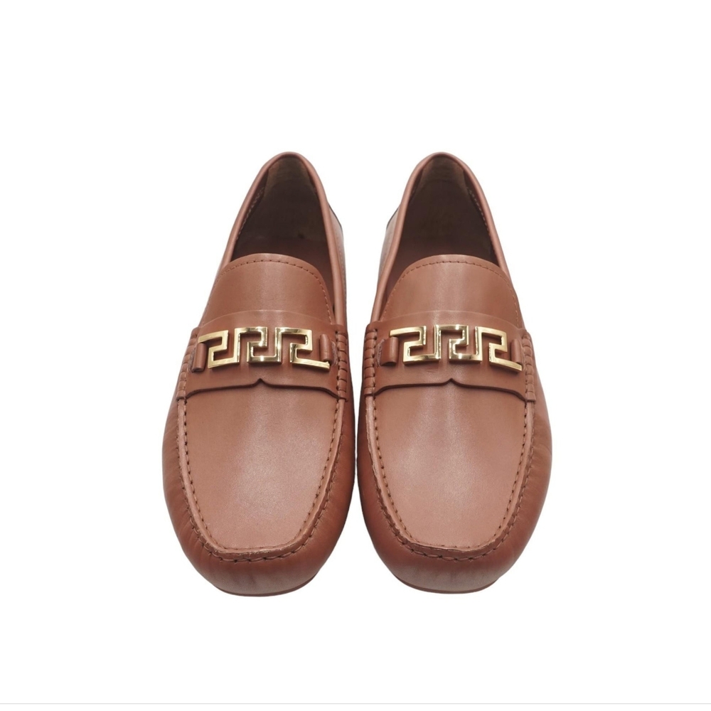 New Versace Greca Brown Leather Calfskin Driver Loafers Size 10.5 (EU 43.5)